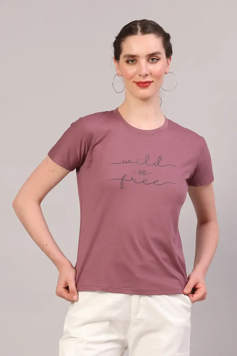 Cotton Blend Printed T-Shirt for Women 018102XLMAU
