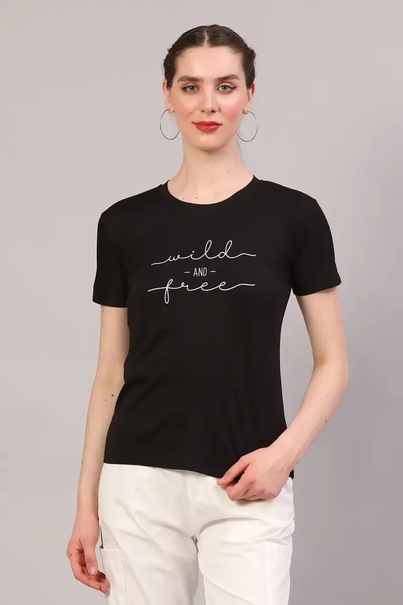 Cotton Blend Printed T-Shirt for Women 018102XXLBLA