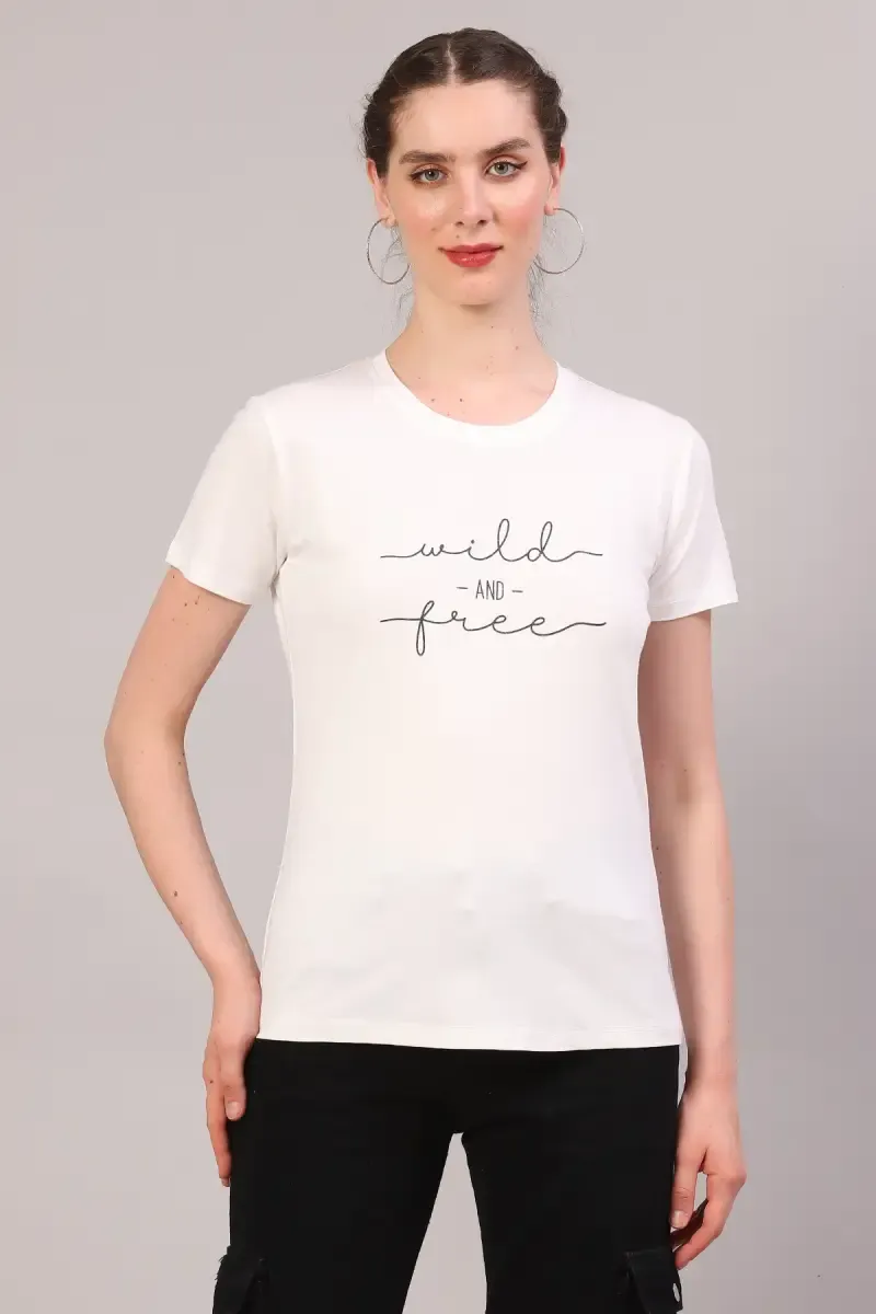 Cotton Blend Printed T-Shirt for Women 018102XXLWHI
