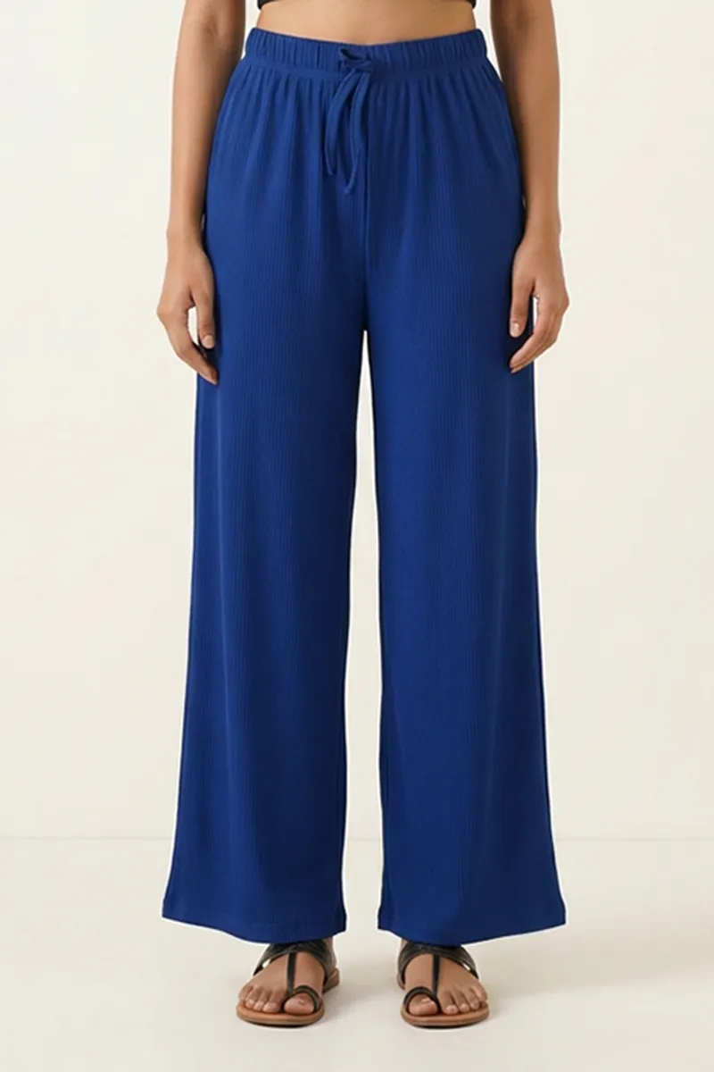 Polyester Solid Flared Palazzo for Women 018111BLUXL
