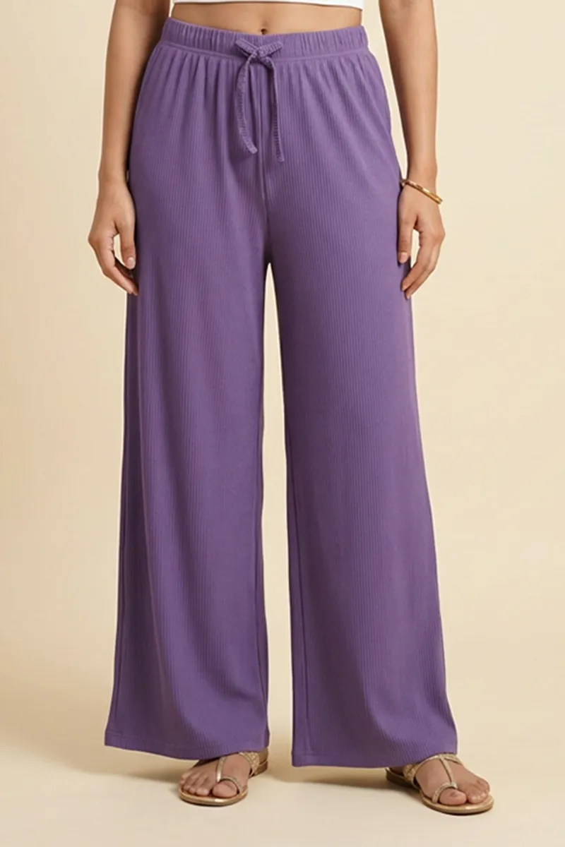 Polyester Solid Flared Palazzo for Women 018111PURXL