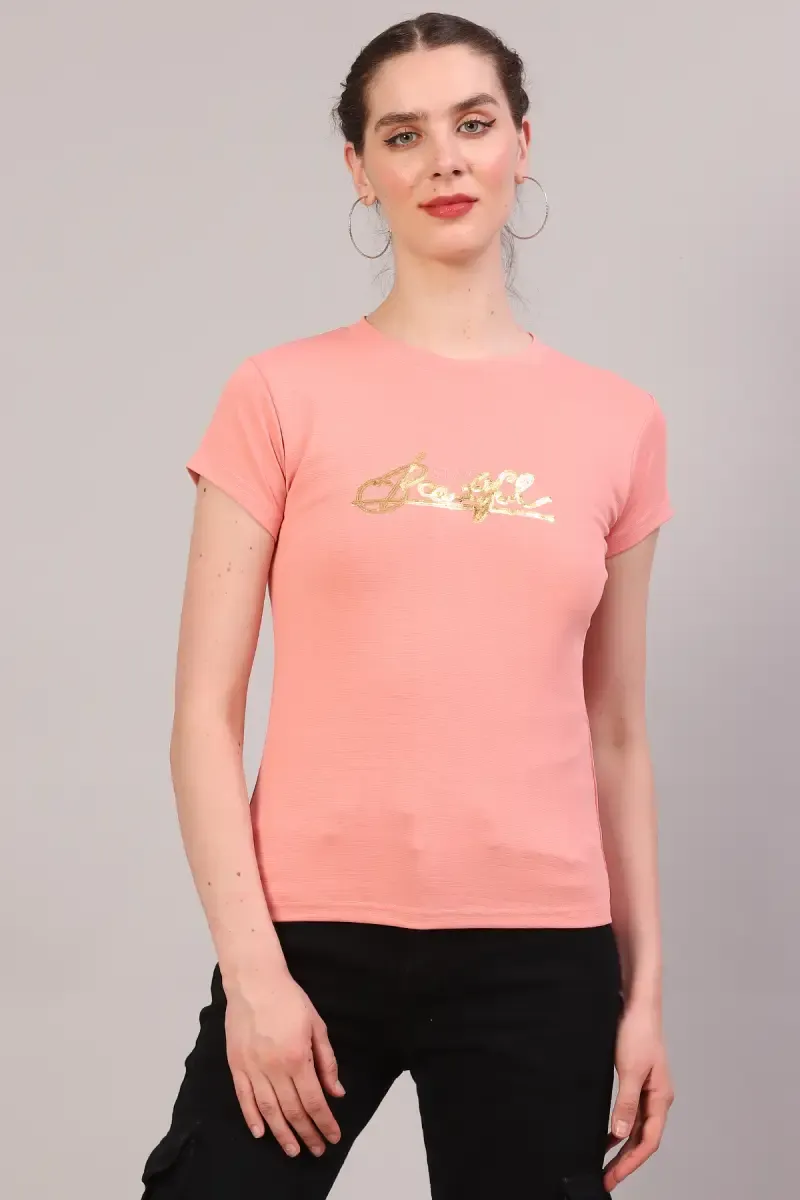 Cotton Blend Printed T-Shirt for Women 018152LPEA