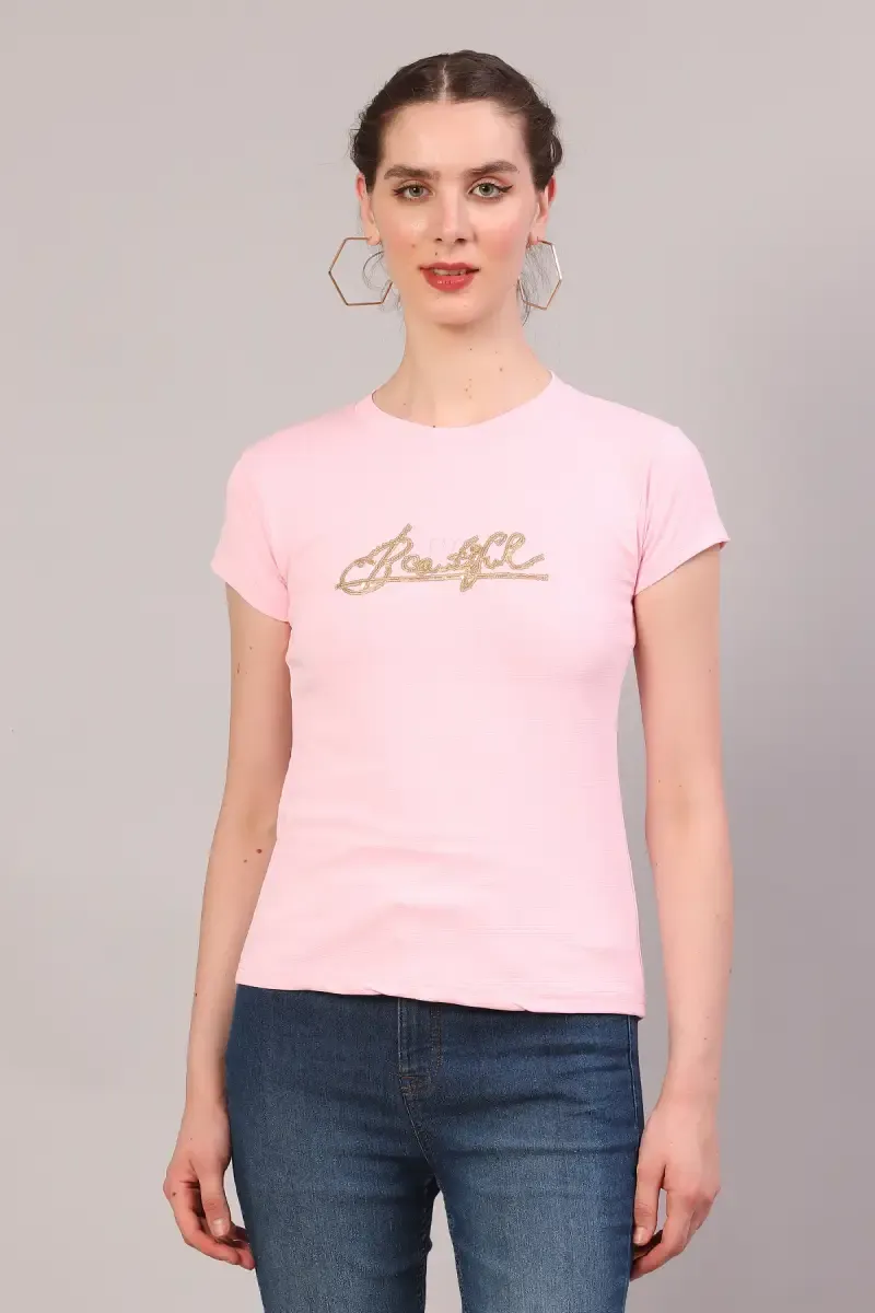 Cotton Blend Printed T-Shirt for Women 018152XXLBABPIN