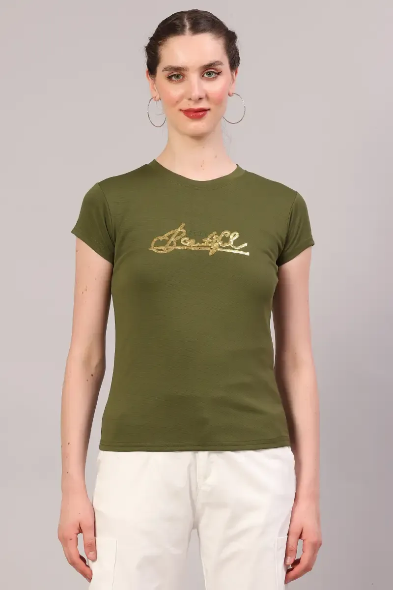 Cotton Blend Printed T-Shirt for Women 018152XLGRE