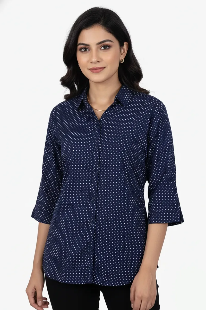 Georgette Polka Dot Print Shirt for Women 018154MNAVBLU