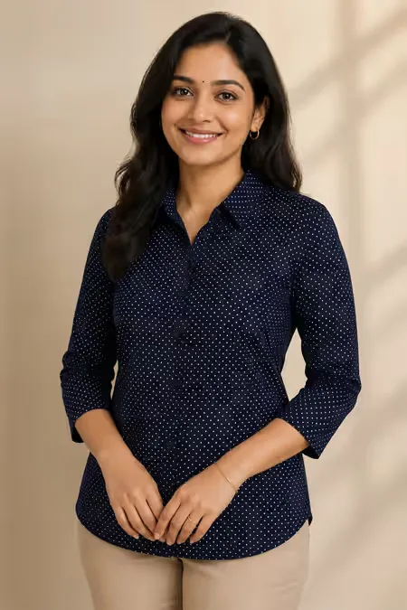 Georgette Polka Dot Print Shirt for Women 018154XLNAVBLU