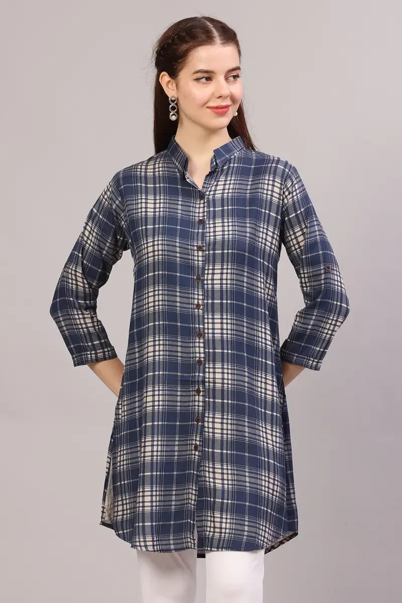 Cotton Checkered Kurti for Women 018173XLCRE