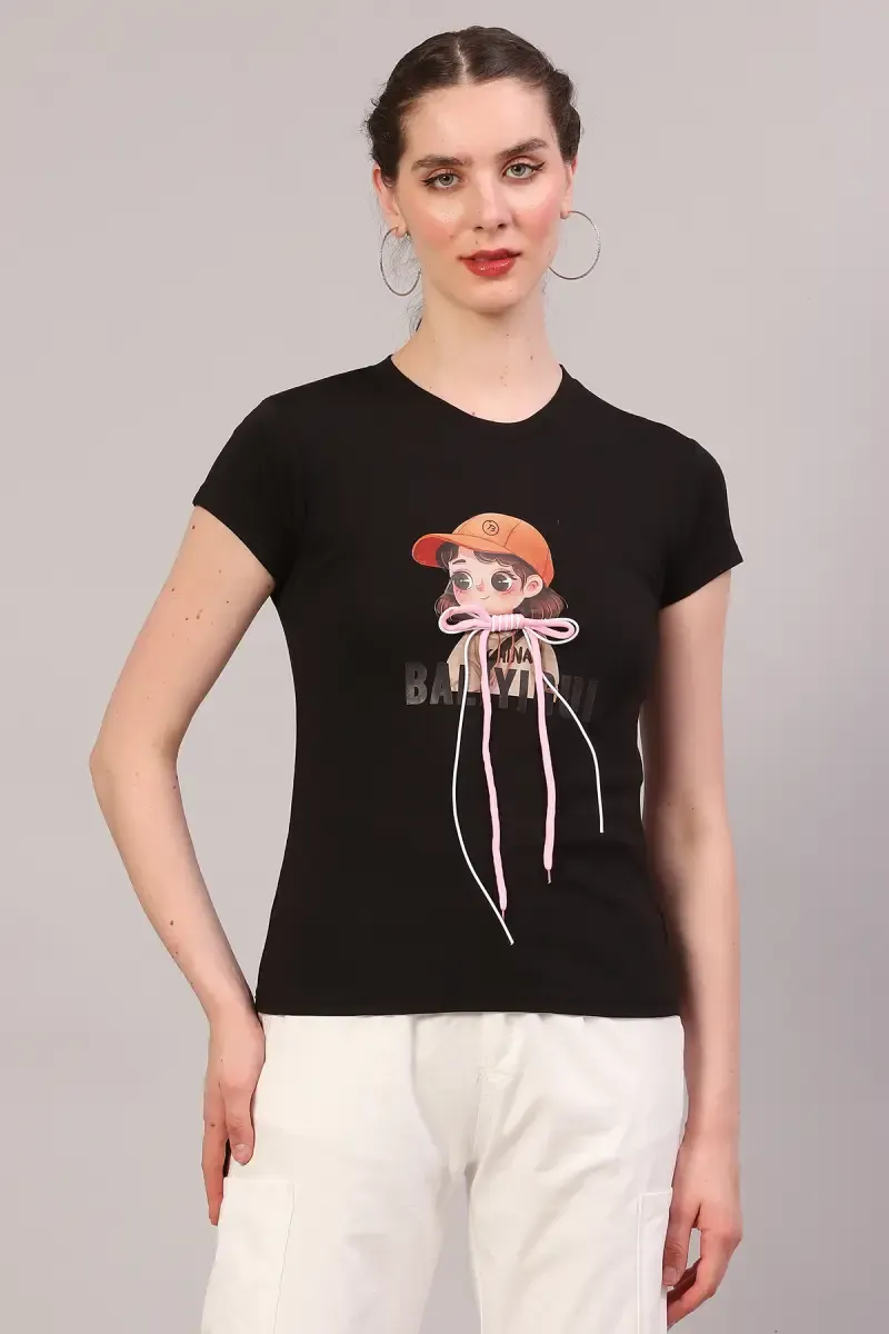 Cotton Blend Graphic Printed T-Shirt for Women