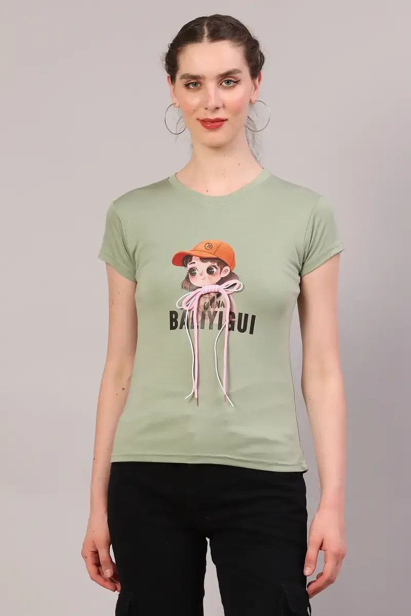 Cotton Blend Graphic Printed T-Shirt for Women