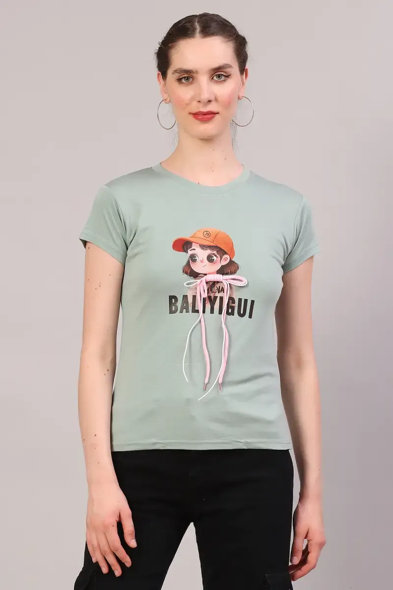 Cotton Blend Graphic Printed T-Shirt for Women