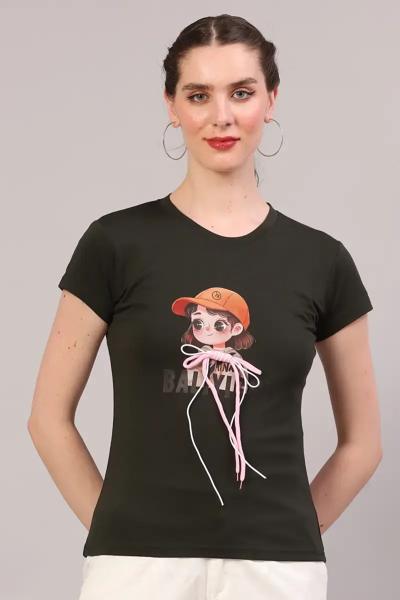 Cotton Blend Graphic Printed T-Shirt for Women 018183XLDARGRE