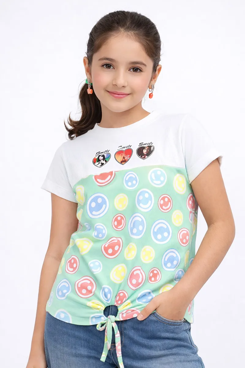 Cotton Blend Conversational Printed T-Shirt for Girl (3-16 Yrs) 018185910YRSGRE