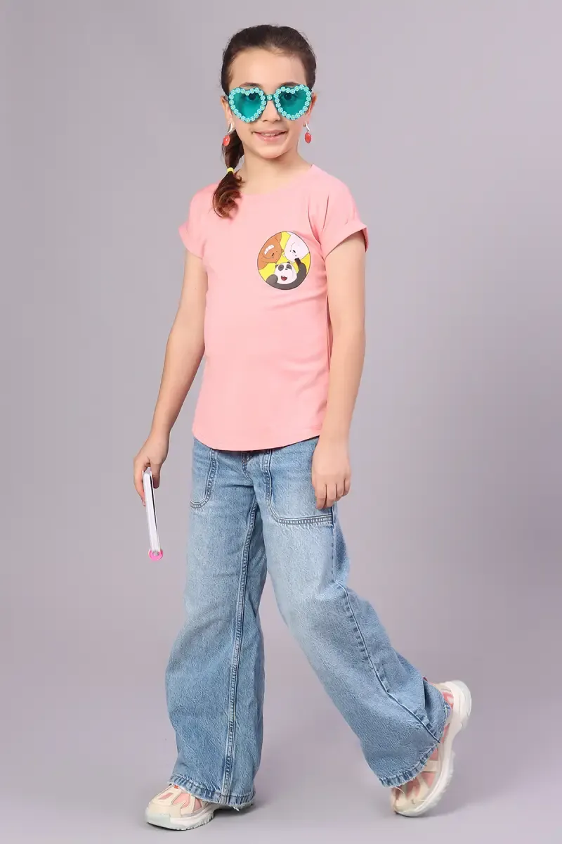 Cotton Blend Solid T-Shirt for Girl (3-16 Yrs)  01818856YRSPEA