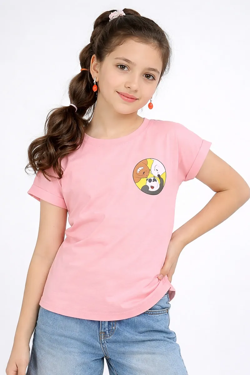Cotton Blend Solid T-Shirt for Girl (3-16 Yrs)  01818878YRSPEA
