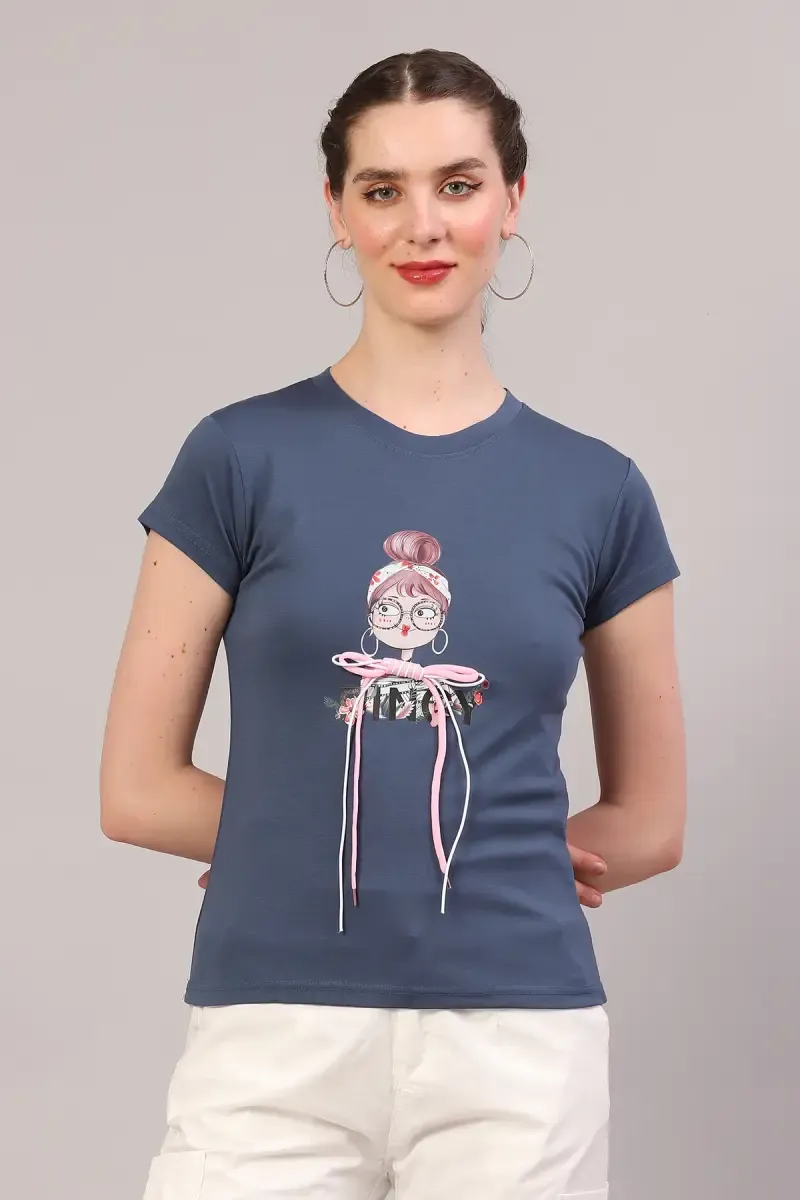 Cotton Blend Printed T-Shirt for Women