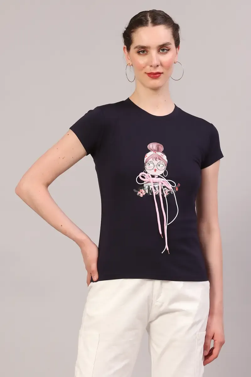 Cotton Blend Printed T-Shirt for Women