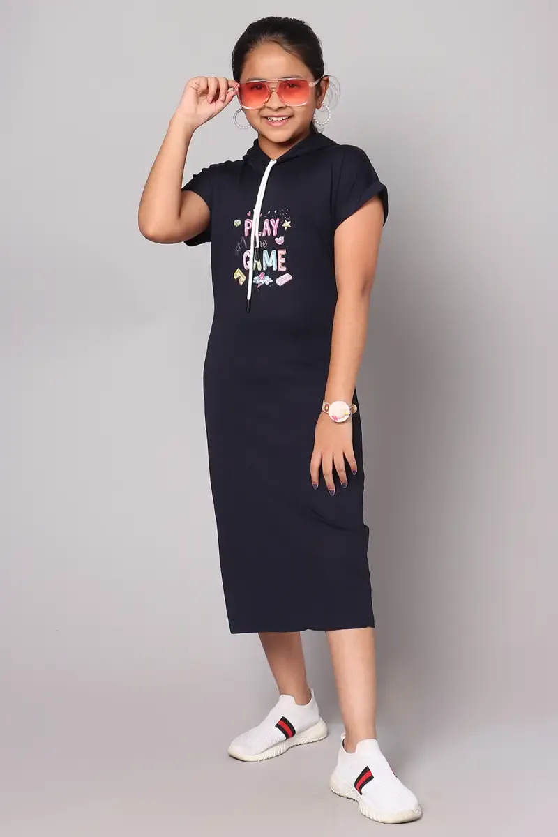 Girl's Cotton Blend Printed Top (3-16 Yrs) 0182051314YRSNAVBLU
