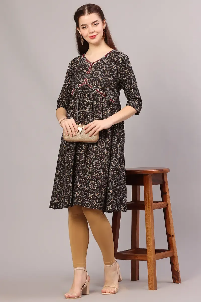 Cotton Printed Kurti for Women  018224XXLBLA - Black kurti - XXL kurti