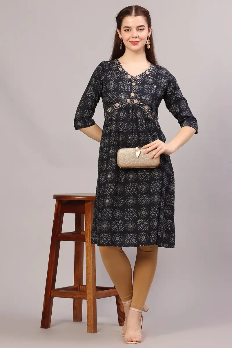 Cotton Printed Kurta for Women 018249XXLNAVBLU