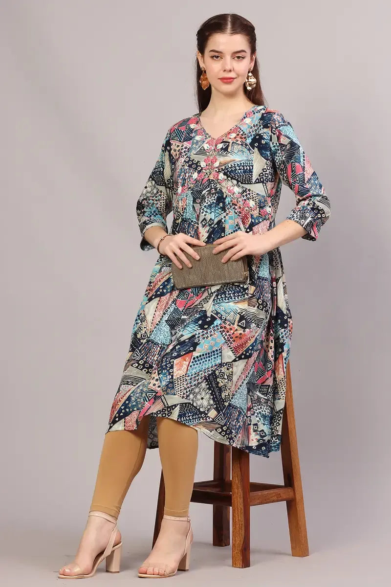 Cotton Printed Kurta for Women  018325XLNAVBLU