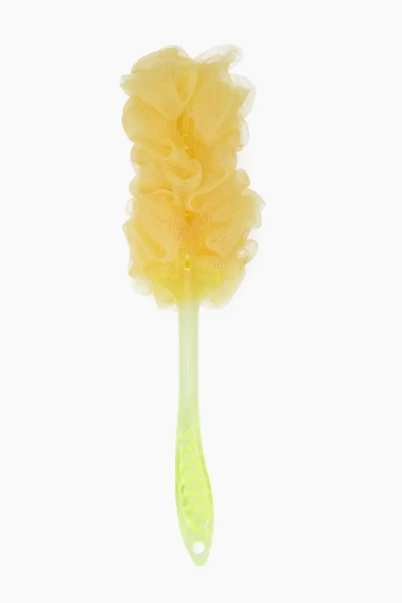 Long Handle Bath Body Brush Loofa and Shower Sponge (Yellow) - Pack Of 1
