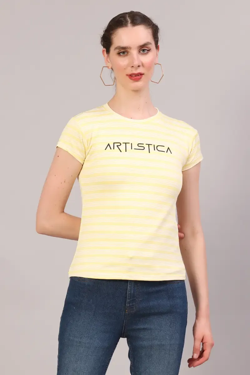 Cotton Blend Printed T-Shirt for Women 018400LYEL