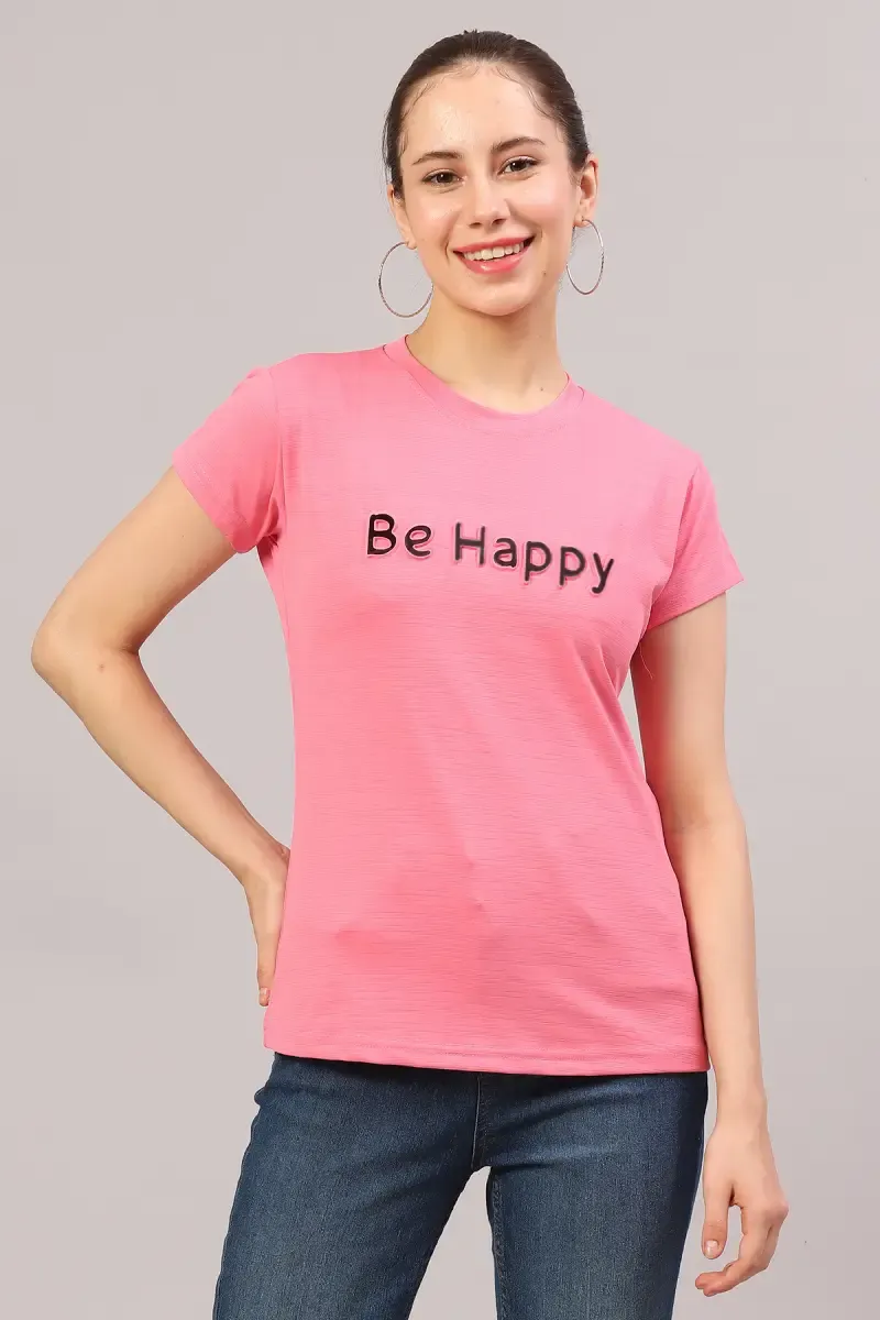 Lycra Embossed T-Shirt for Women 018408LPIN