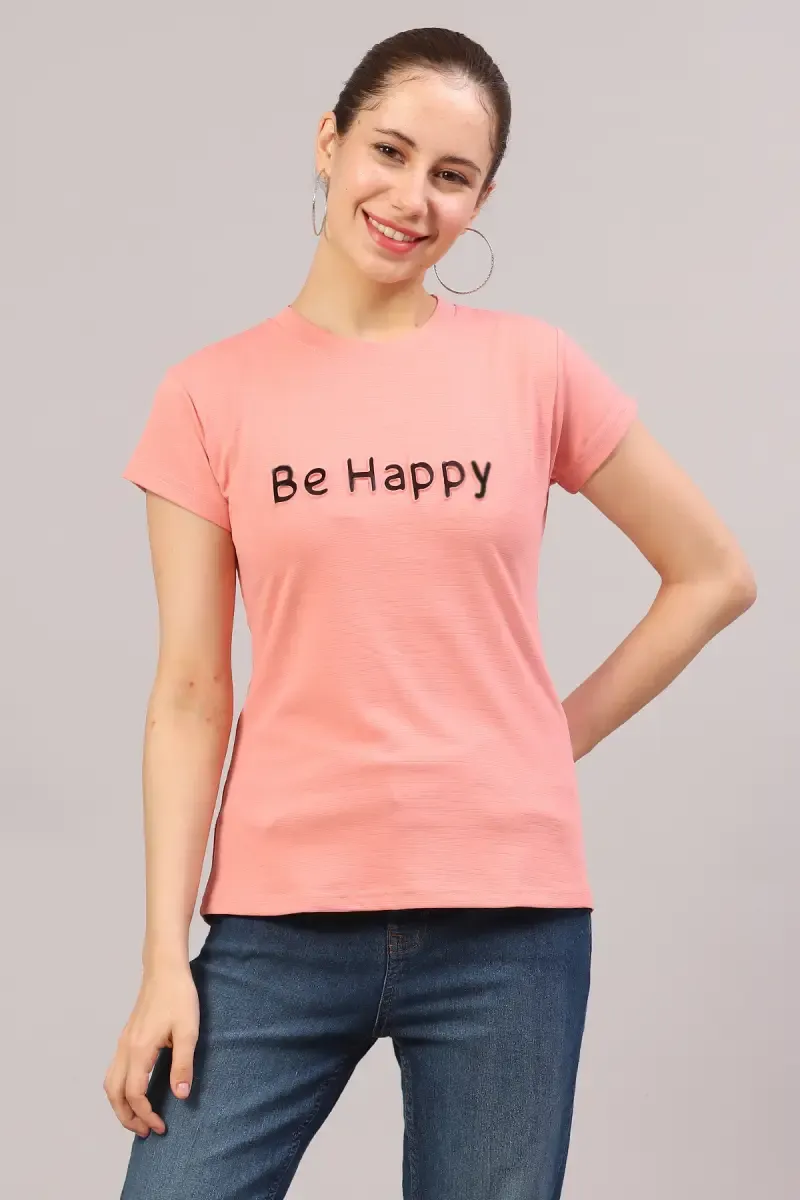 Lycra Embossed T-Shirt for Women 018408XLPEA