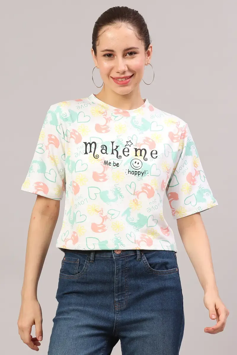 Lycra Conversational Printed T-Shirt for Women