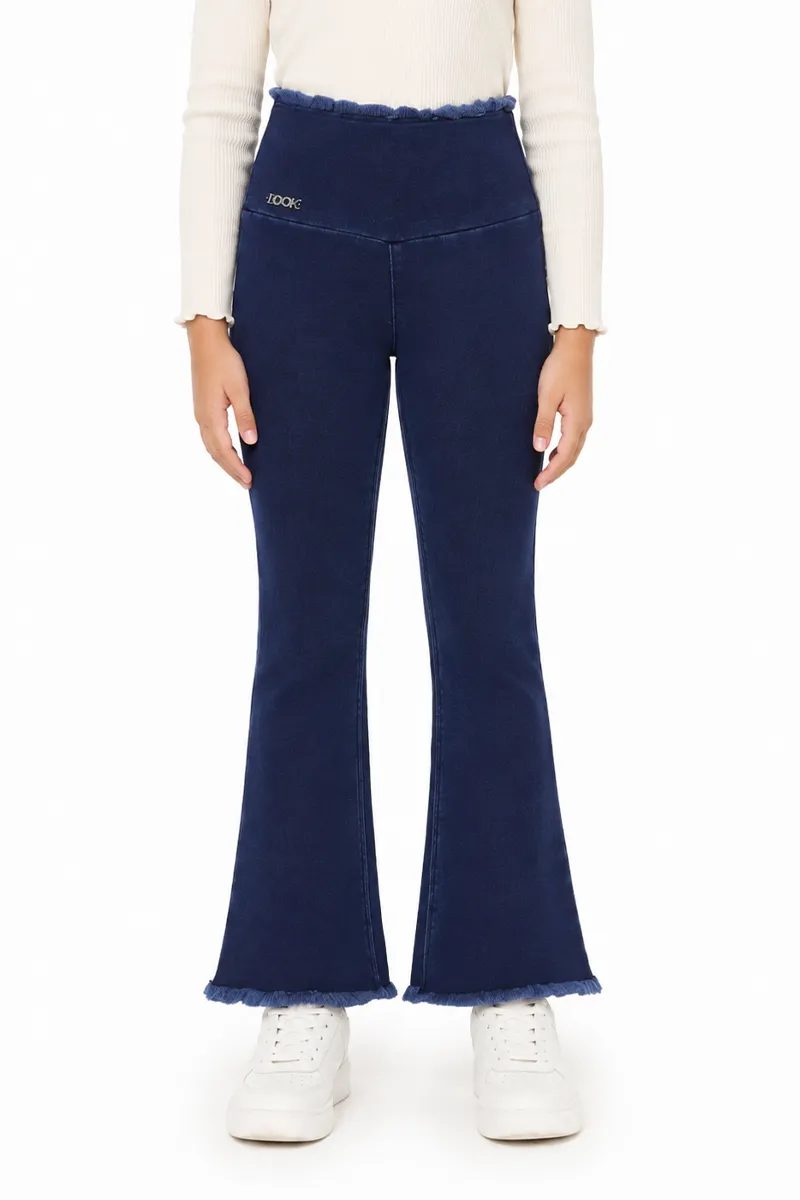 Girl's Denim Solid Wide Leg Jeans