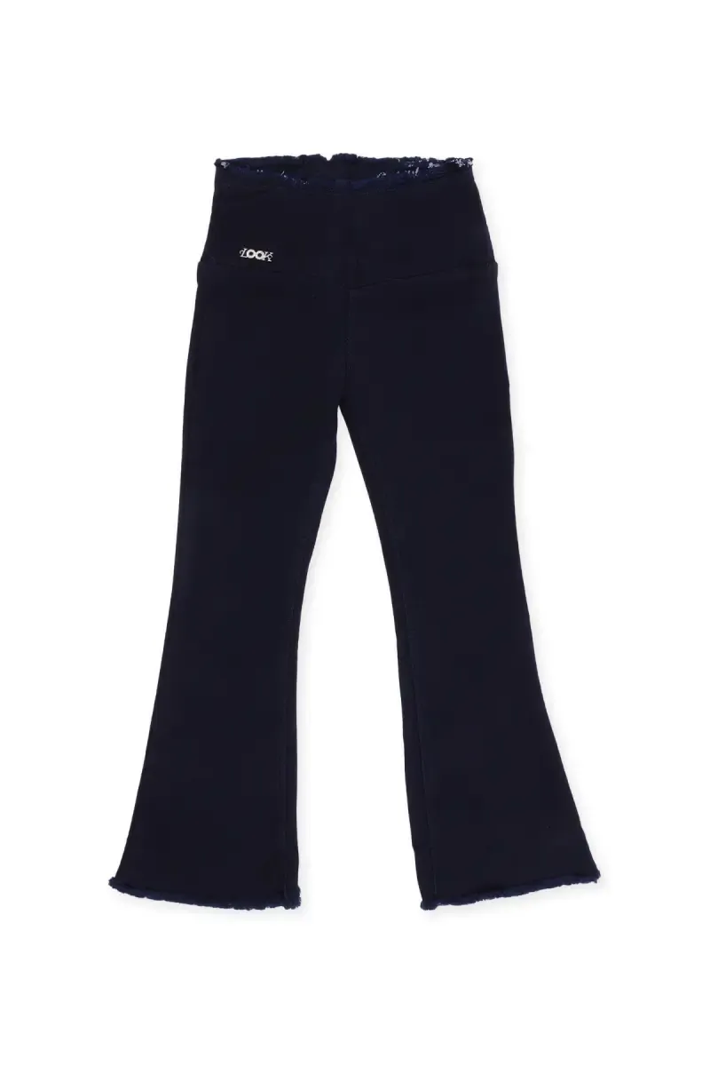 Girl's Denim Solid Wide Leg Jeans  018416NAVBLU1112YRS