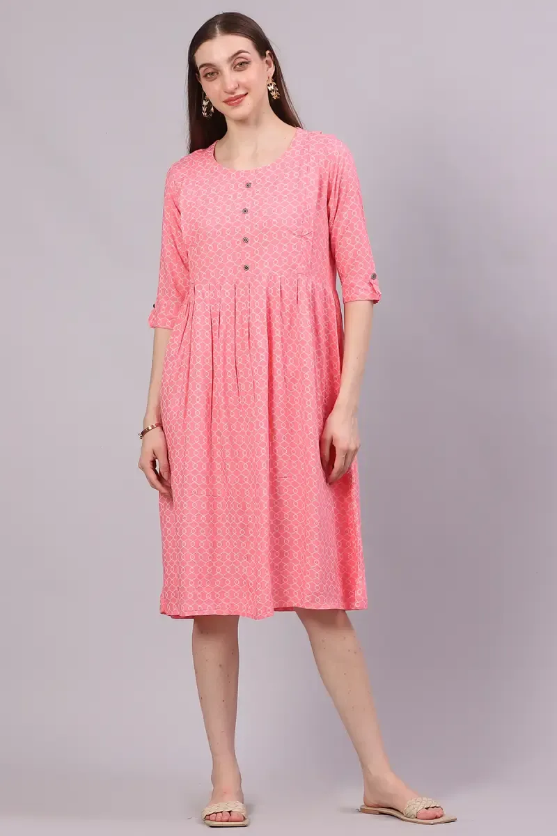 Rayon Printed Maternity Dress for Women 018430XXLPIN