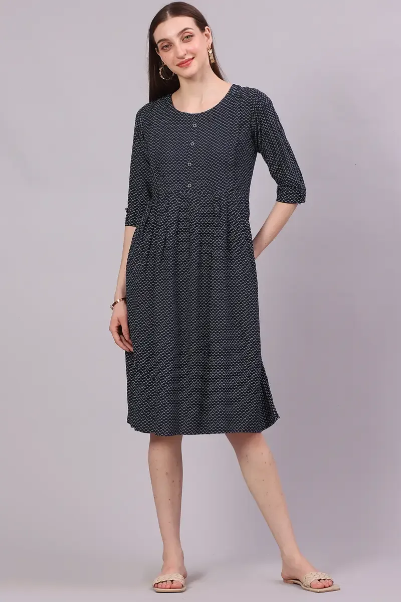 Rayon Printed Maternity Dress for Women 018435XLNAVBLU