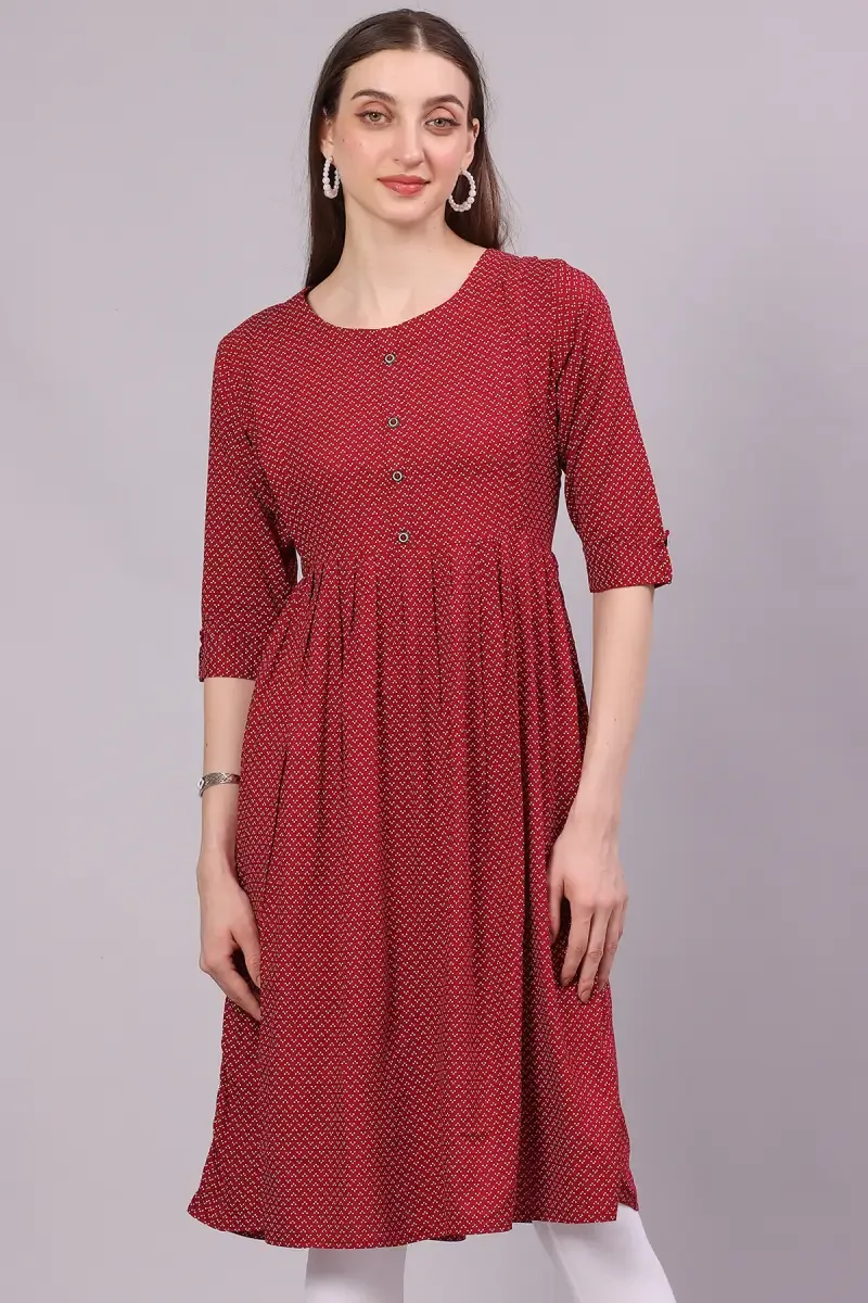 Rayon Printed Maternity Dress for Women 018435XLRED