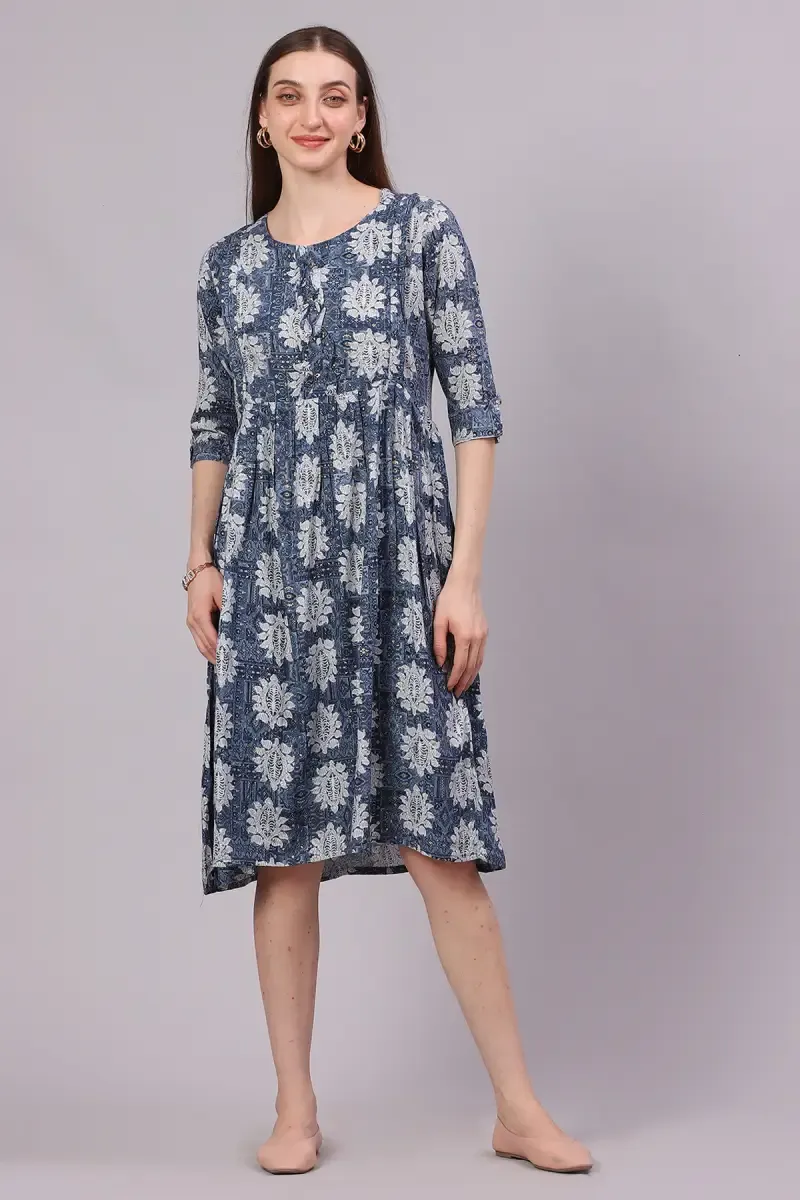 Rayon Printed Maternity Dress for Women 018448XXLBLU