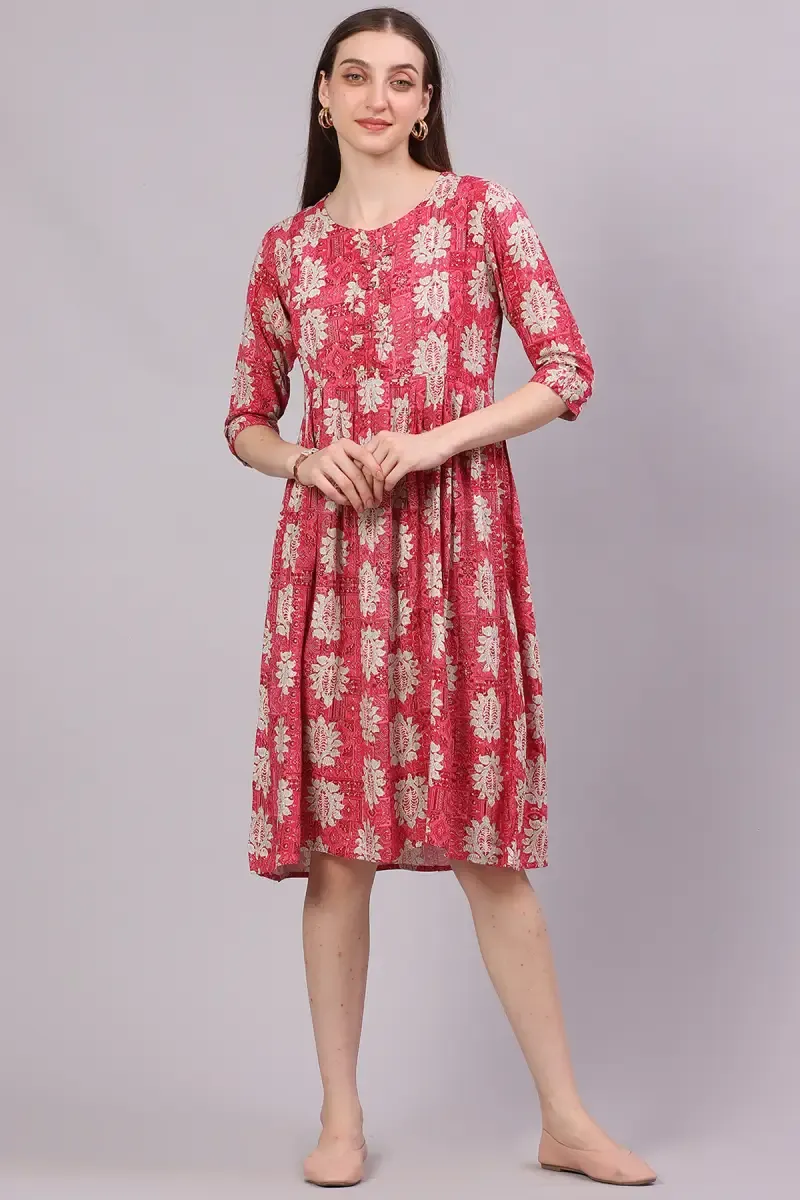 Rayon Printed Maternity Dress for Women 018448XXLPIN
