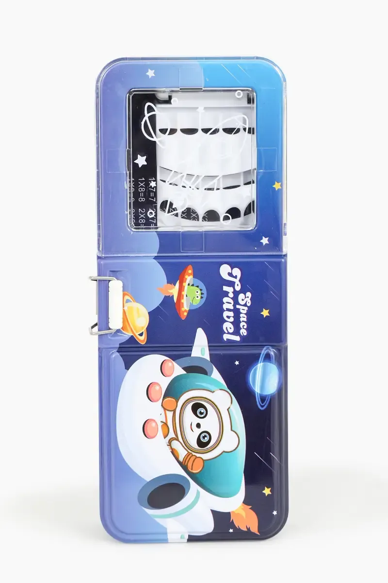 Metal Space Printed Pencil Box for Kids - Blue