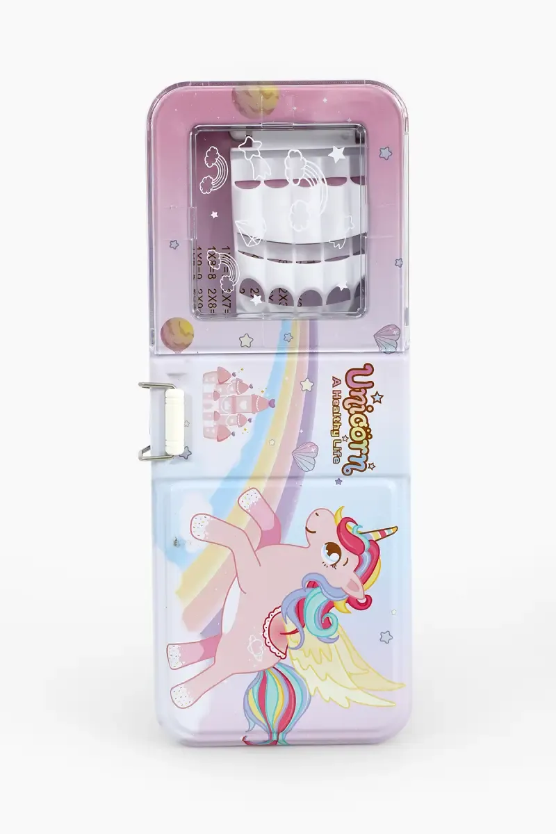 Metal Unicorn Printed Pencil Box for Kids - Pink