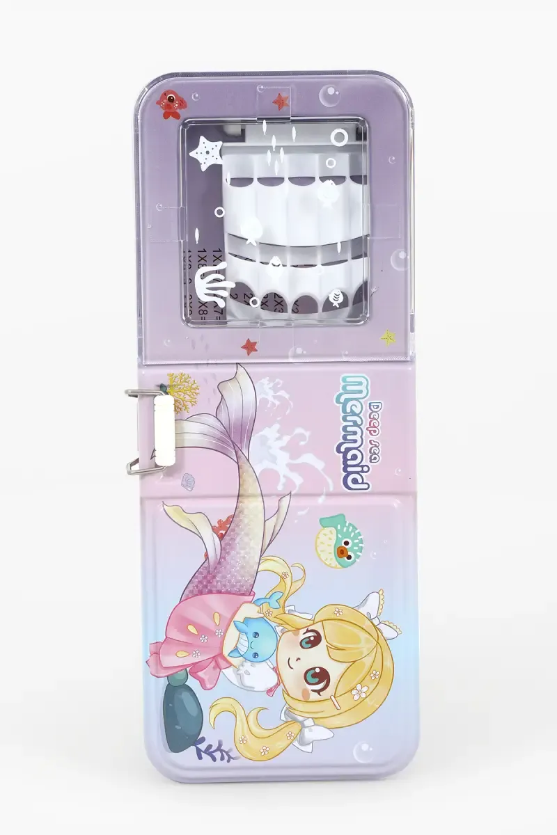 Metal Mermaid Printed Pencil Box for Kids - Purple