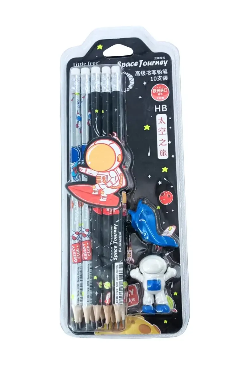 Space Themed Pencil Set, Pack of 1 - Pencil, Eraser, Pencil Holder & Sharpener