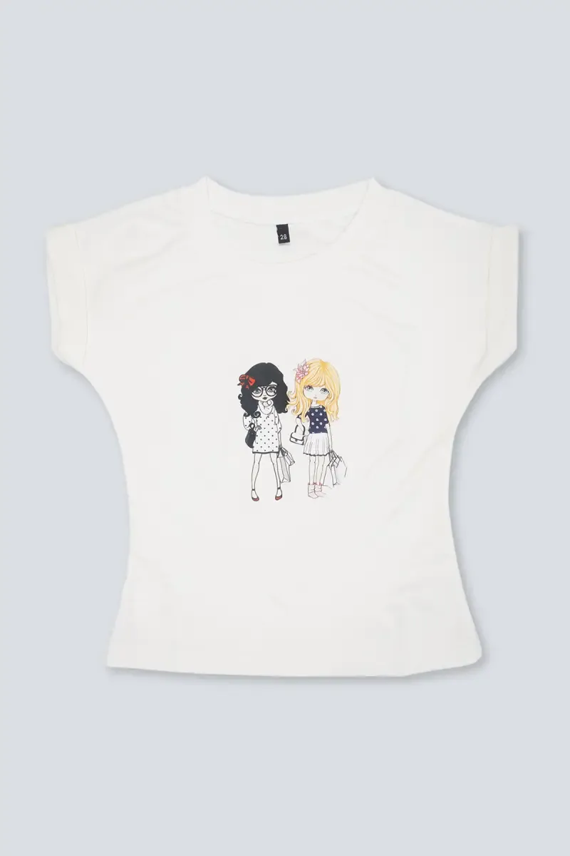 Girl's Lycra Printed Regular Fit T-Shirt 01847656YRSWHI