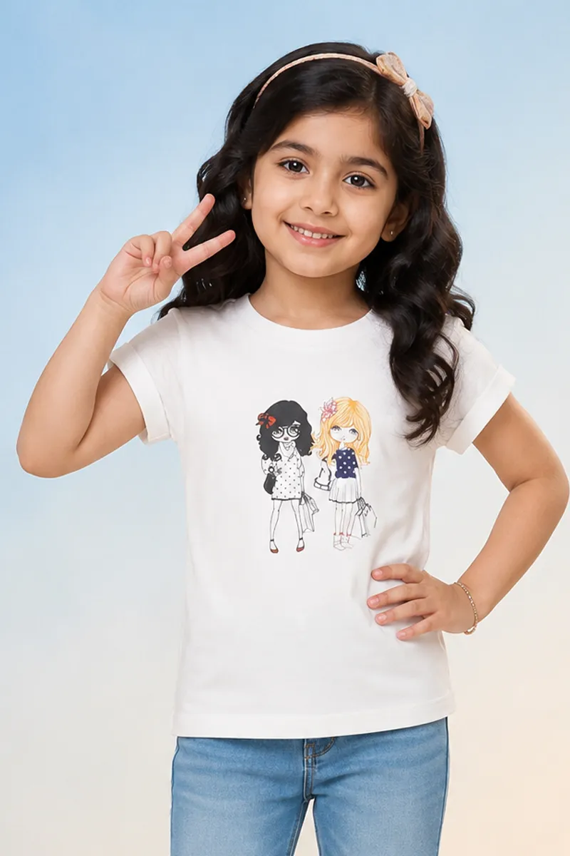 Girl's Lycra Printed Regular Fit T-Shirt 01847678YRSWHI