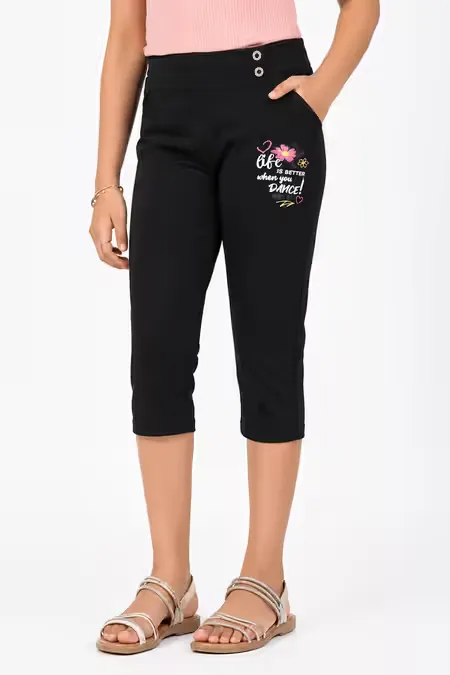 Girl's Lycra Solid Capri (3-16 Yrs) 018481BLA56YRS