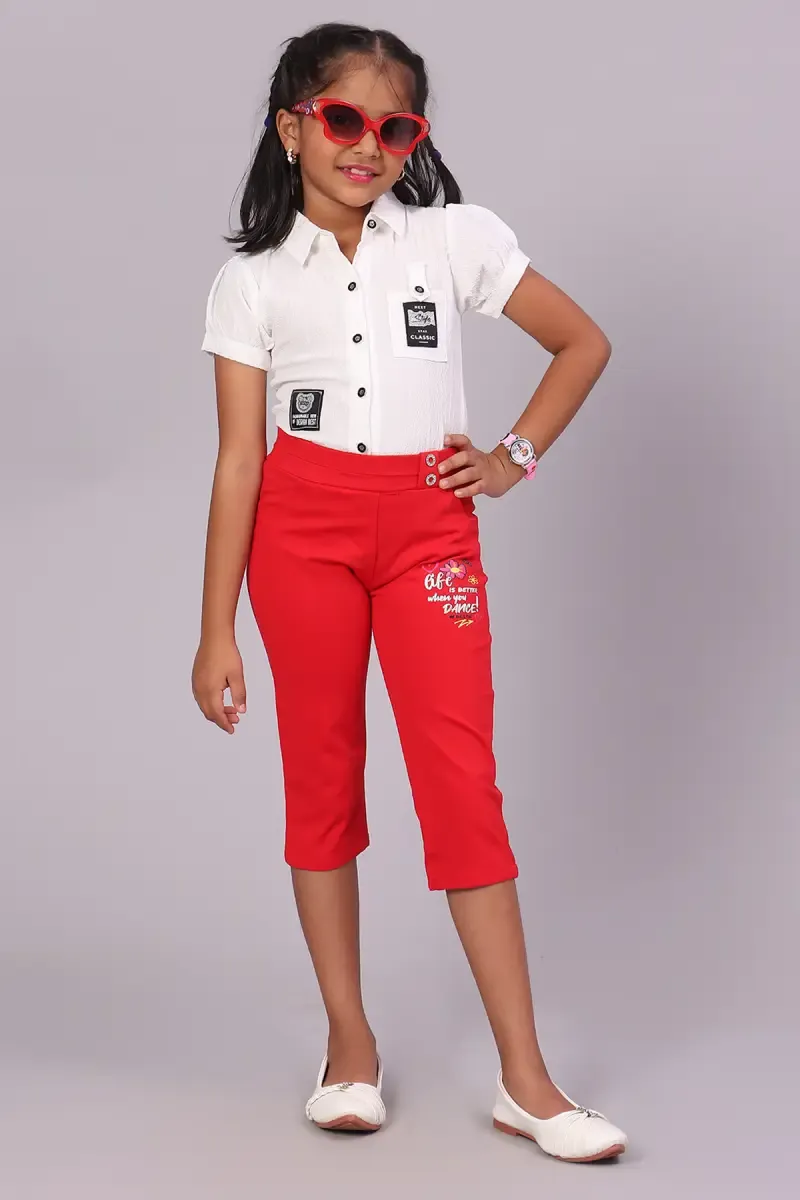 Girl's Lycra Solid Capri (3-16 Yrs) 018481RED78YRS