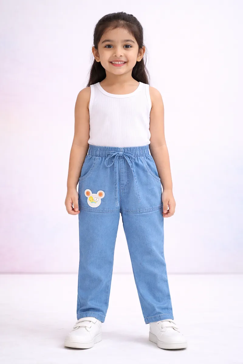 Girl's Denim Solid Mid Rise Jeans 01849356YRSBLU
