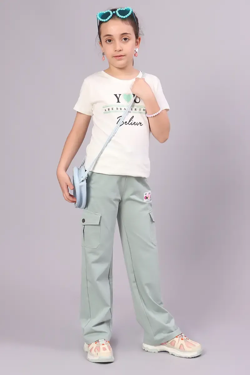 Girl's Cotton Lycra Solid Pants (3-16 Yrs) 018511GRE1112YRS