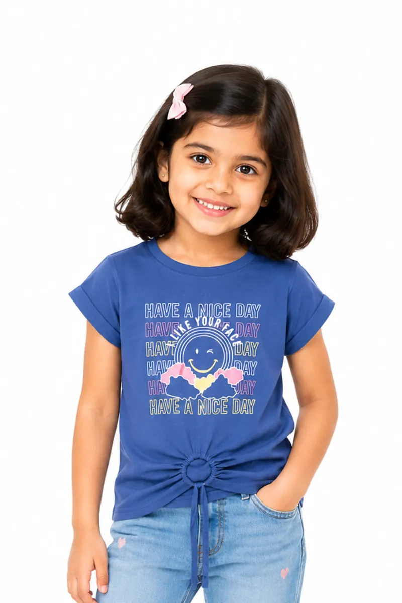 Girl's Lycra Printed Short Sleeve T-Shirt 018513910YRSBLUGRE