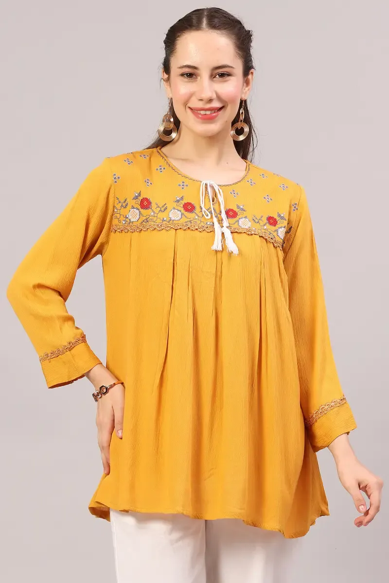Cotton Blend Embroidered Longline Top for Women 018514XXLMUS