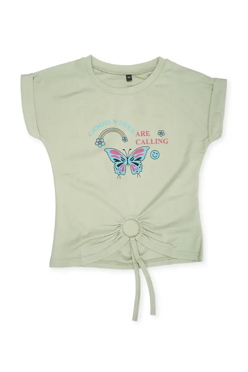Girl's Lycra Printed Round Neck T-Shirt 01852278YRSPIS