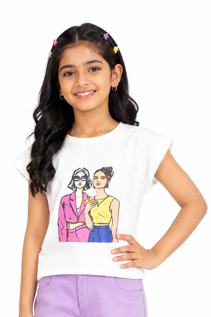 Lycra Printed T-Shirt for Girls 01852678YRSWHI